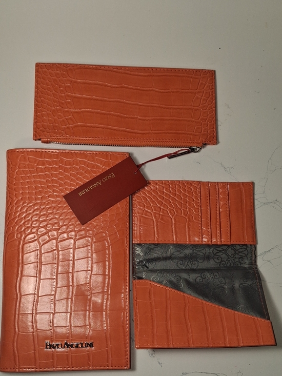 Enzo Angiolini Handbags - Enzo Angiolini Orange Faux Croc-Embossed Women's Clutch 3 Piece Set